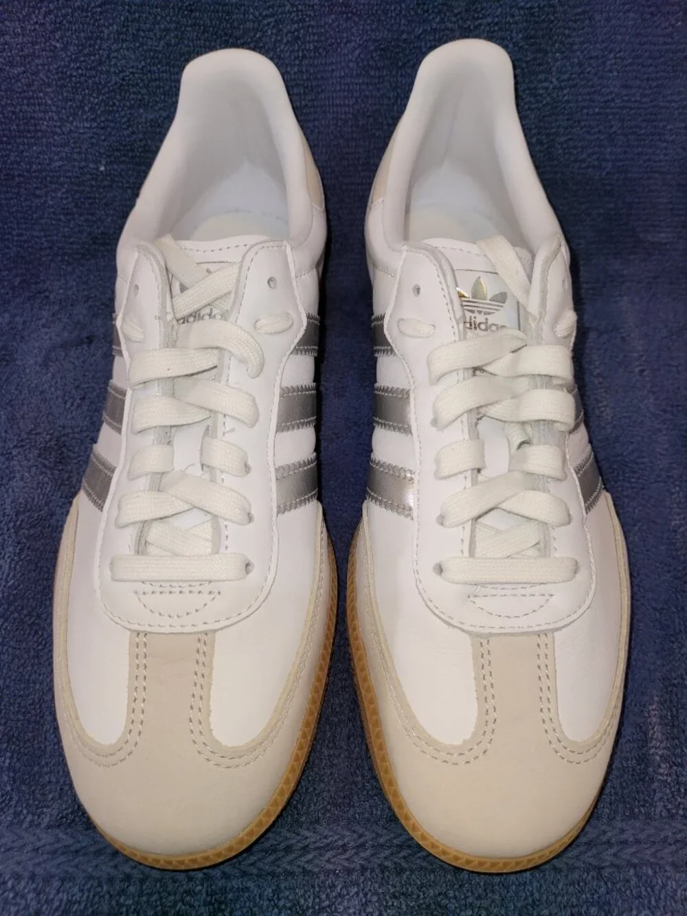 Adidas Samba🚺Women's Size 9 OG White Silver Metallic Grey Tan Sneakers JI2725 - Picture 6 of 16